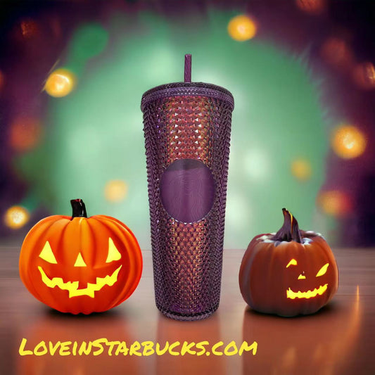 hot Starbucks Taiwan 2023 Halloween bling purple straw cold studded cup 24oz