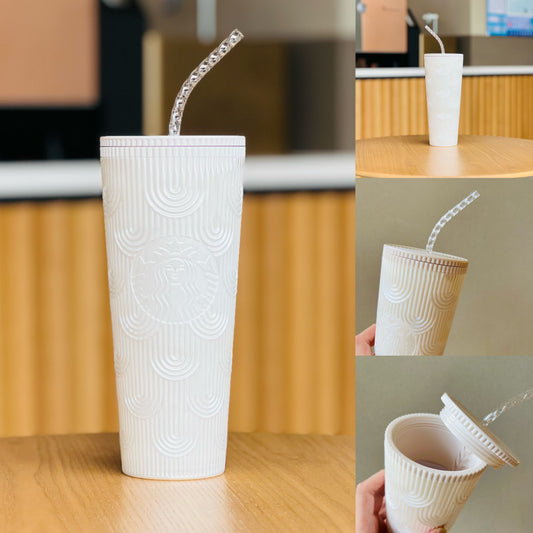 hot Starbucks China 2023 anniversary ocean series white shell bent Straw Cup 24oz