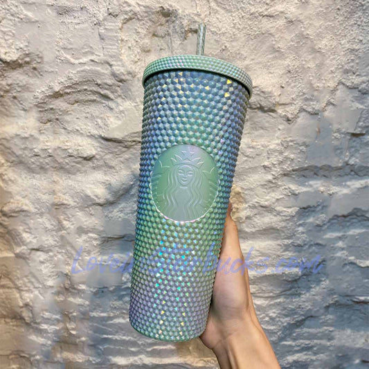 HOT Starbucks Tumblers Taiwan Mirror blue Venti studded straw plastic cup 24oz