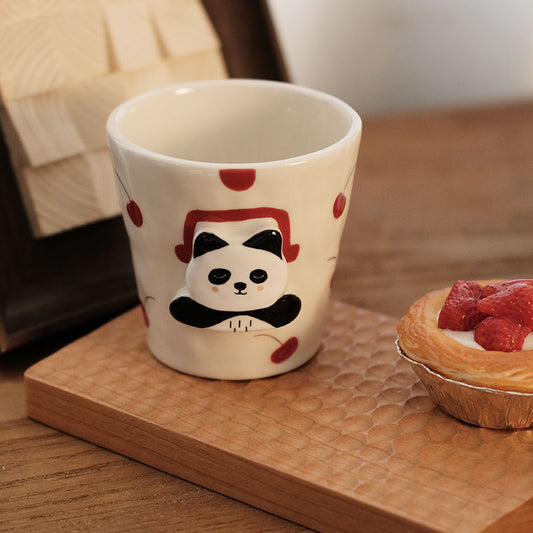 EXLUWOR Cherry Cherry Panda Holding Ceramic Cup