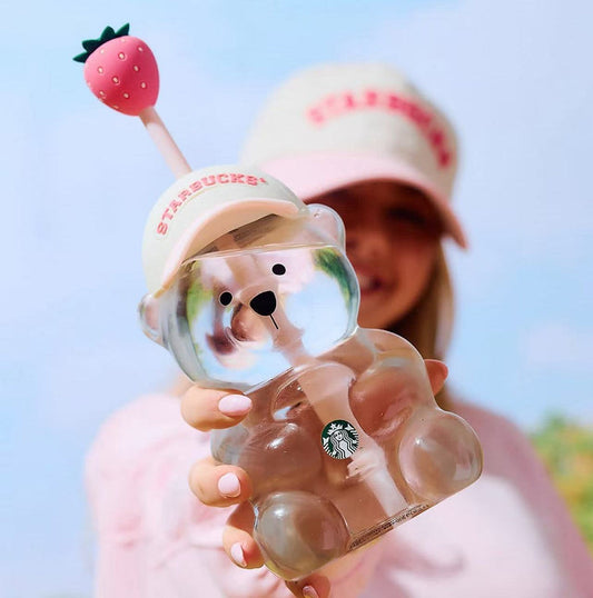 pre-order Starbucks  2026  white Baseball Cap strawberry Bear Handblown pink Bearista glass