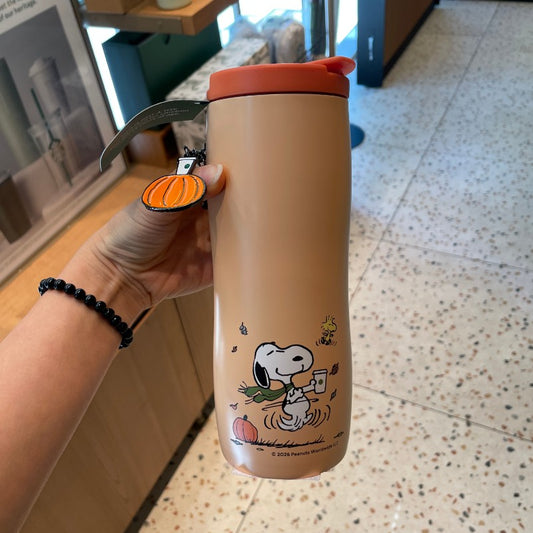 STARBUCKS 2026 PEANUTS Co-Branded Series Orange Stainless Steel Cup 473ml - coming with charm