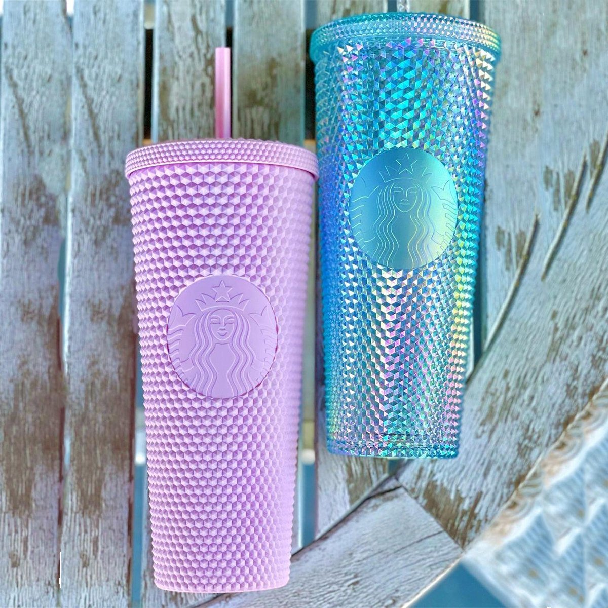 Starbucks Indonesia Soft Pink & ICY Blue 24oz studded straw cups