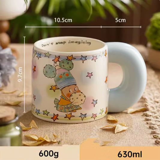 EXLUWOR Ceramic Beige Marshmallow Mug 630ml