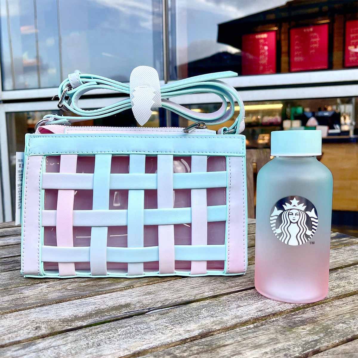 on sale Starbucks Summer pink green bag and cup