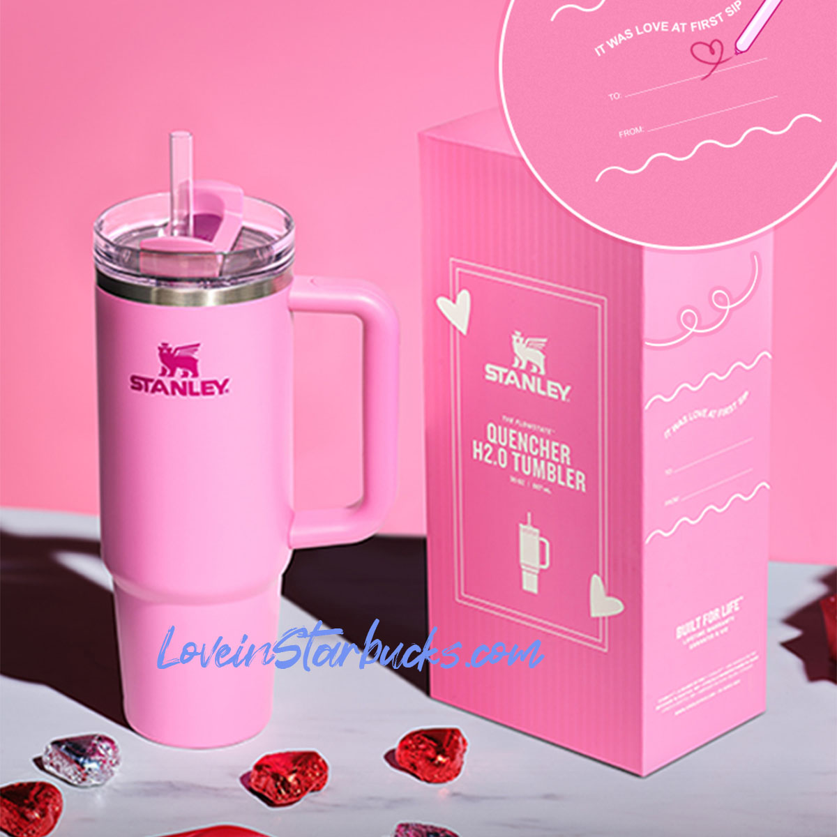 Stanley China 2024 Valentine's Day pink stainless steel cup 30oz with box