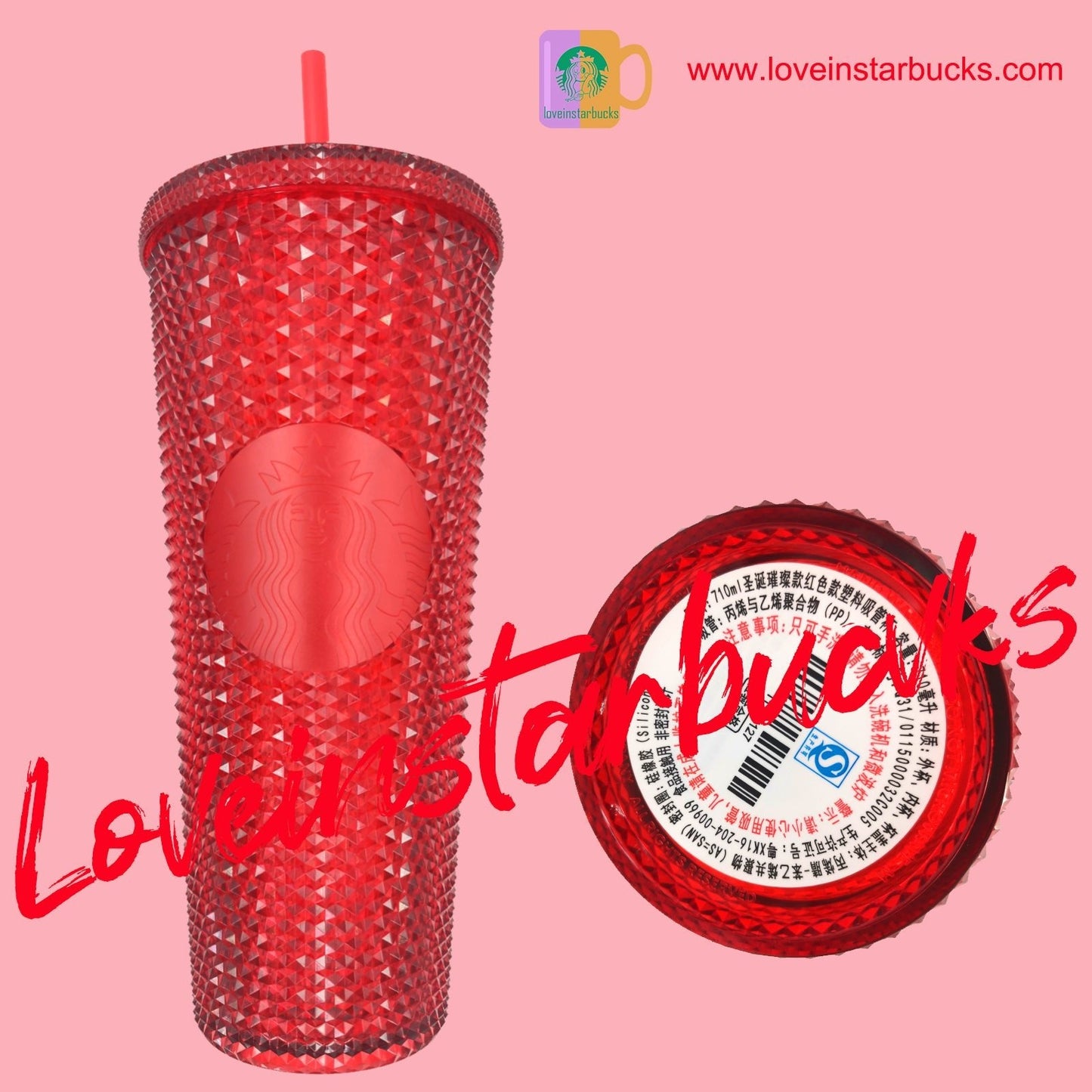 promotion Starbucks  China Red Bling Studded Tumbler 24oz cold cup