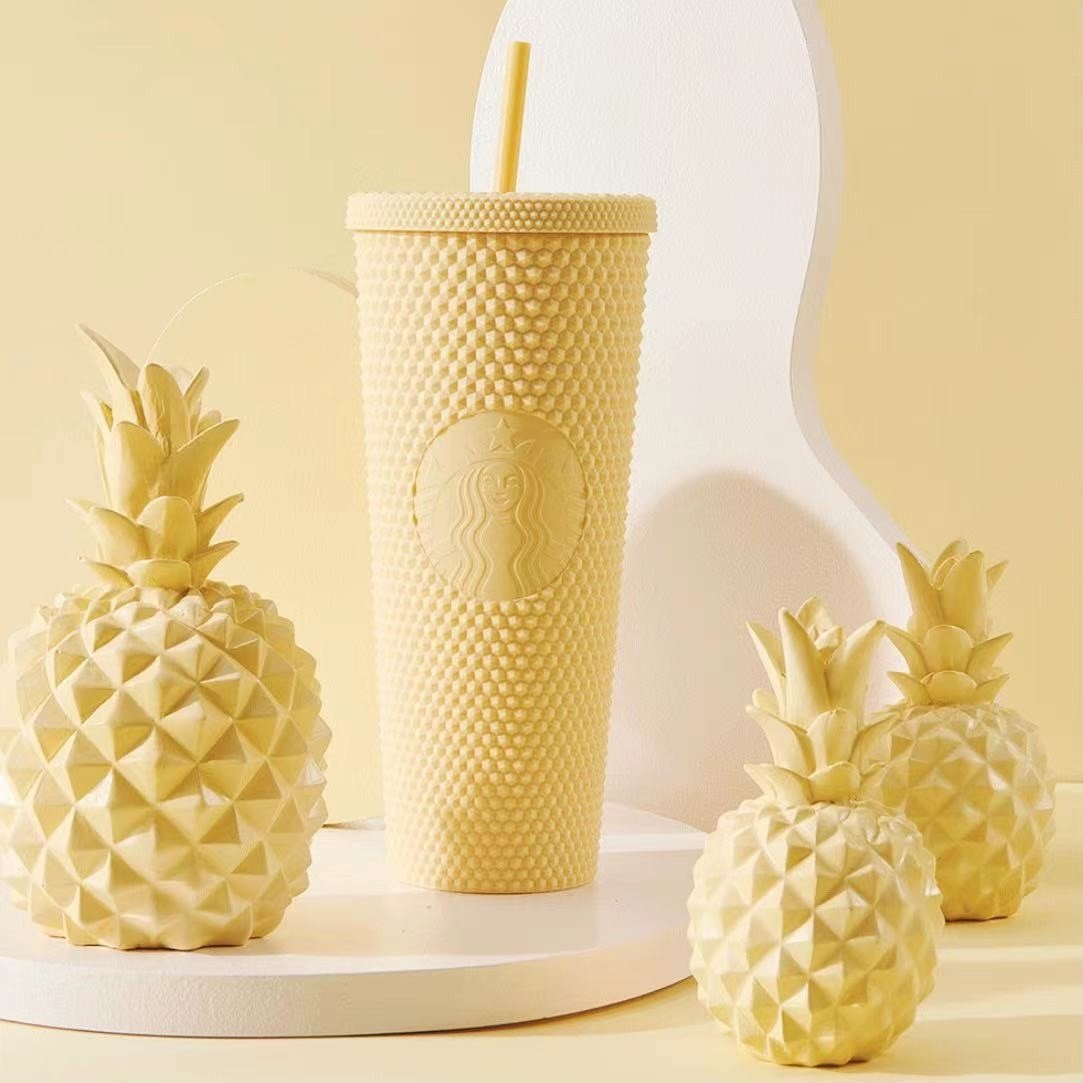 Starbucks 2021 China Butter Yellow Matte Studded 24oz Cup straw cold cup