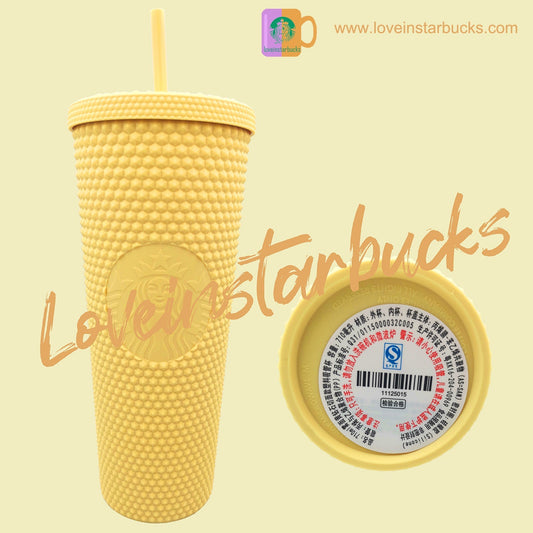 Starbucks 2021 China Butter Yellow Matte Studded 24oz Cup straw cold cup