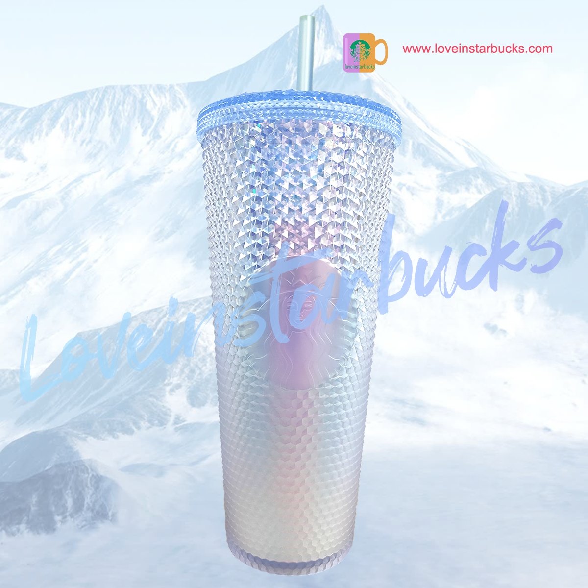 Starbucks 21 Christmas snow mountain ICE gradient blue slick 24oz studded straw cup